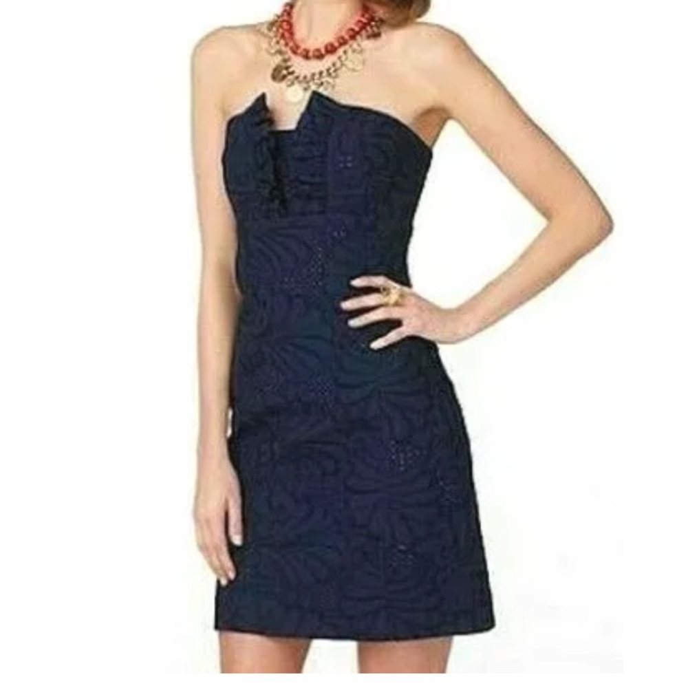 Lilly Pulitzer Frankie Navy Blue Poplin Eyelet Sleeveless Mini Dress Size 2